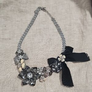 Talbots Black and Silver Floral Necklace